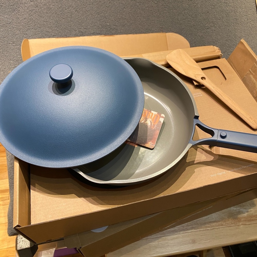 Our Place Large Always Pan 2.0 Blue Salt 12.5" Ceramic Non Stick 3 Piece 4 QT